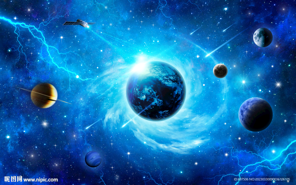 蓝色银河系宇宙星空太空星球背景