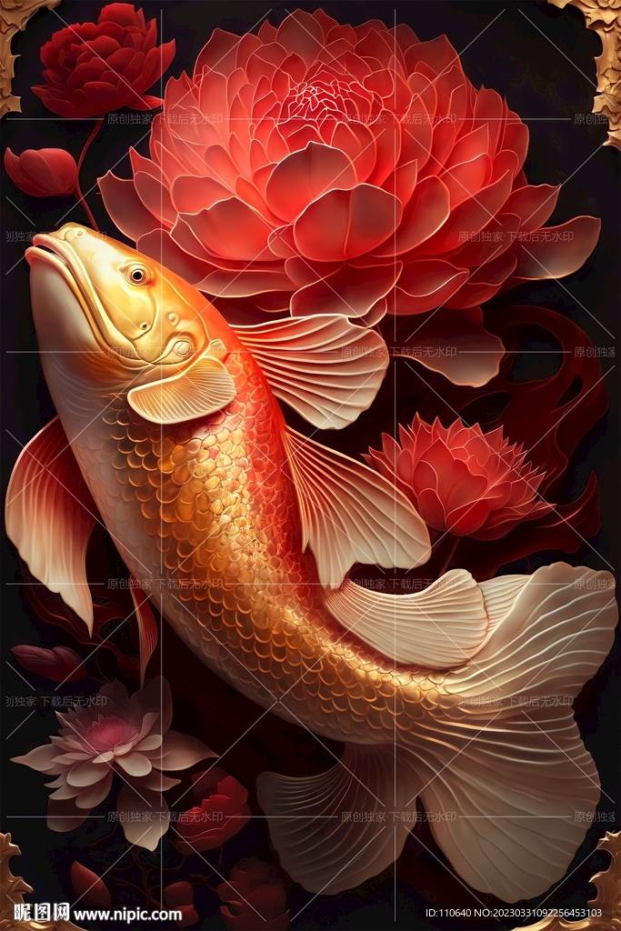 锦鲤荷花