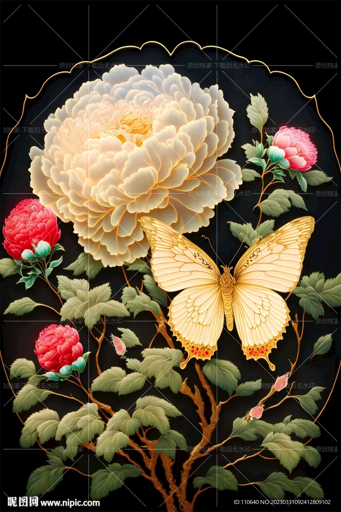 牡丹蝴蝶画