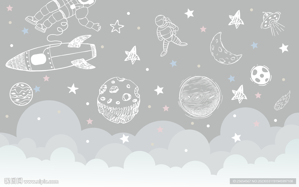 简约星空太空儿童房背景墙