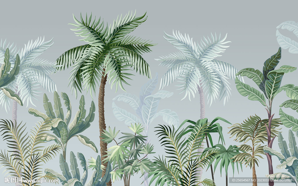 热带植物椰子树电视背景墙