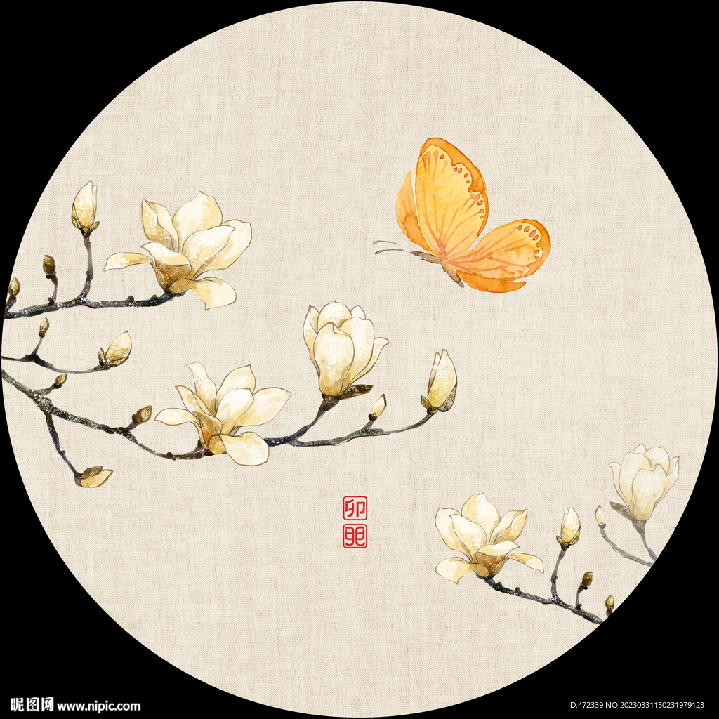 新中式手绘蝴蝶国画装饰画