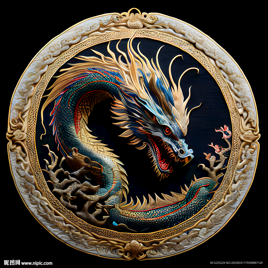 中式底纹龙头纹样