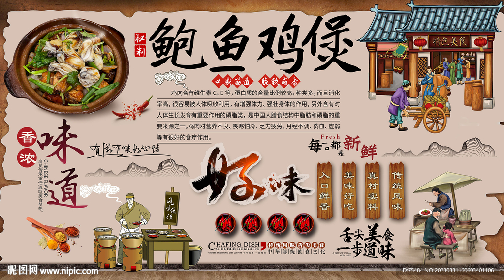 鲍鱼鸡煲背景墙