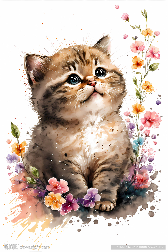 水彩风格猫咪插画