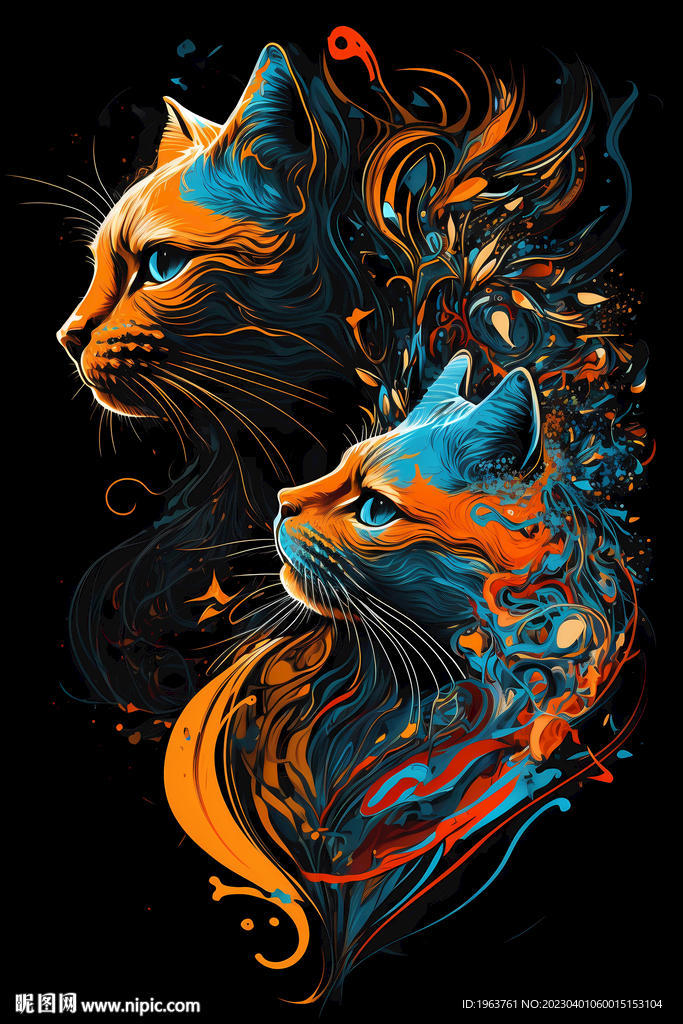 两只猫咪装饰画