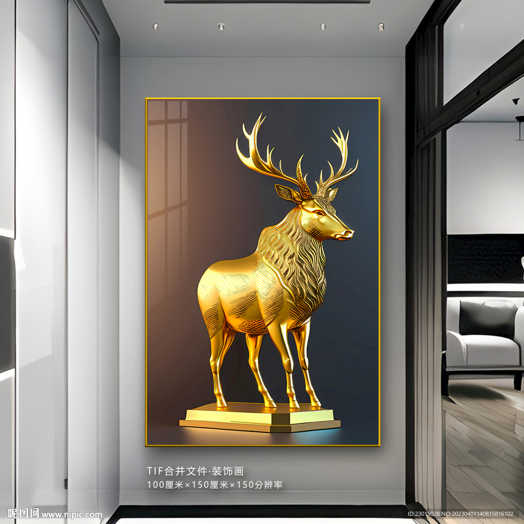 麋鹿发财树玄关图片