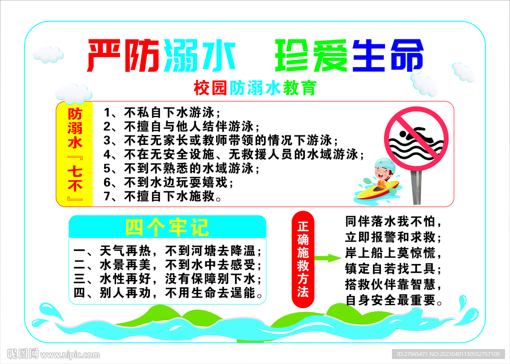 严防溺水造型展板