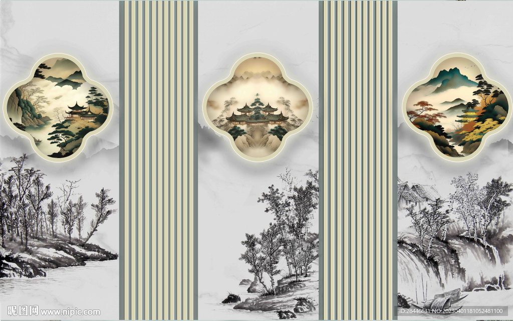 新中式背景墙设计图__PSD分层素材_PSD分层素材_设计图库_昵图网nipic.com