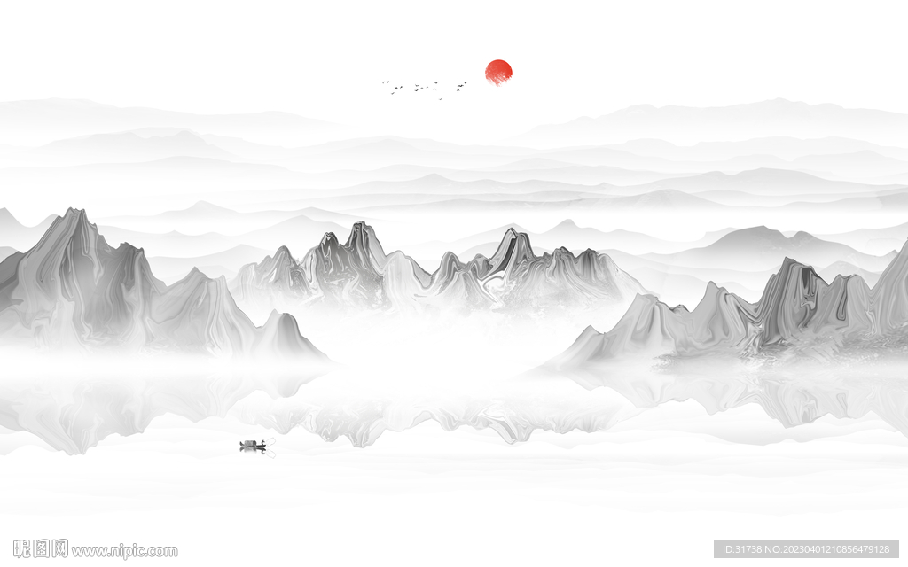 意境抽象水墨山水画