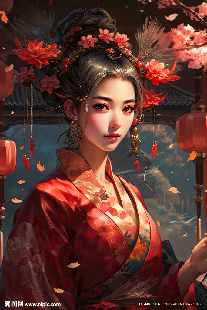 红色古装汉服女孩
