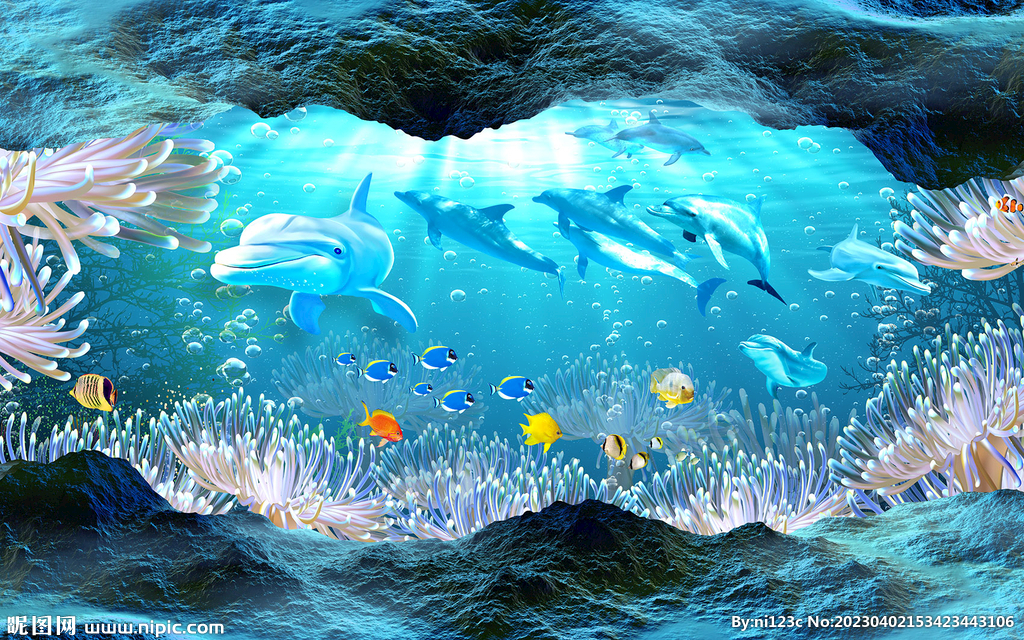 海底动物3D电视背景墙