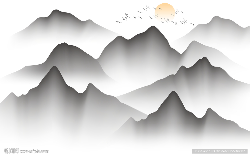新中式抽象水墨意境山水背景墙