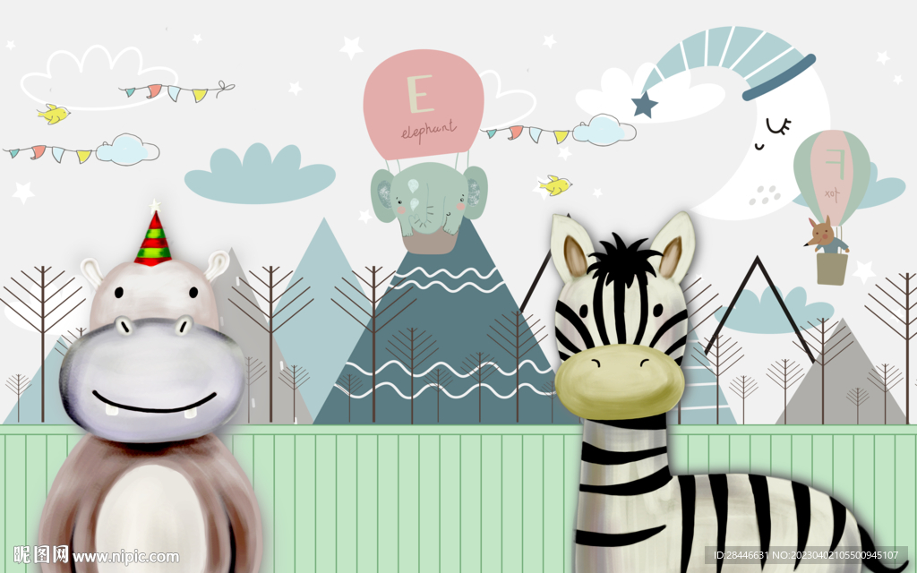 卡通儿童房背景墙 