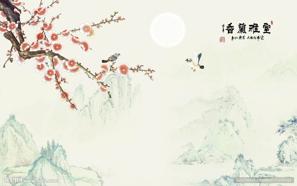 花鸟山水背景墙