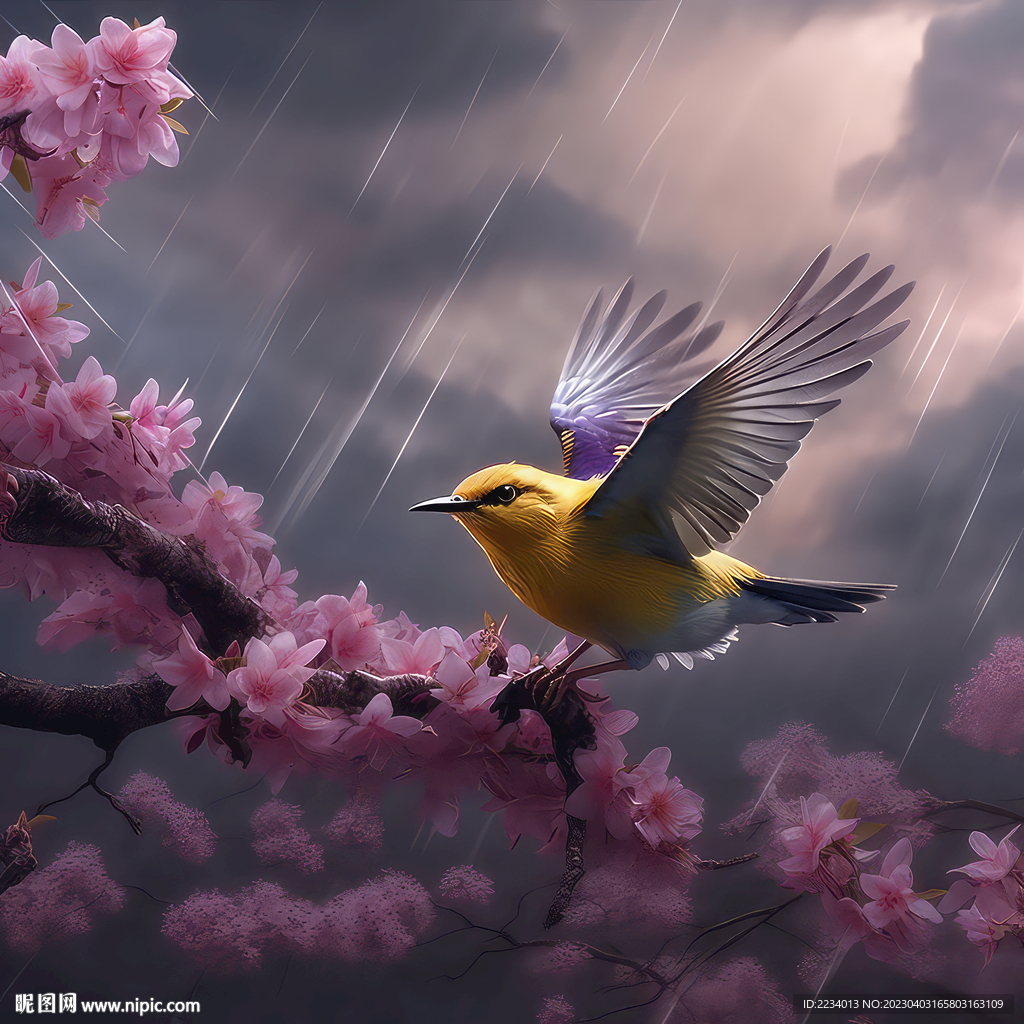 桃花黄鹂