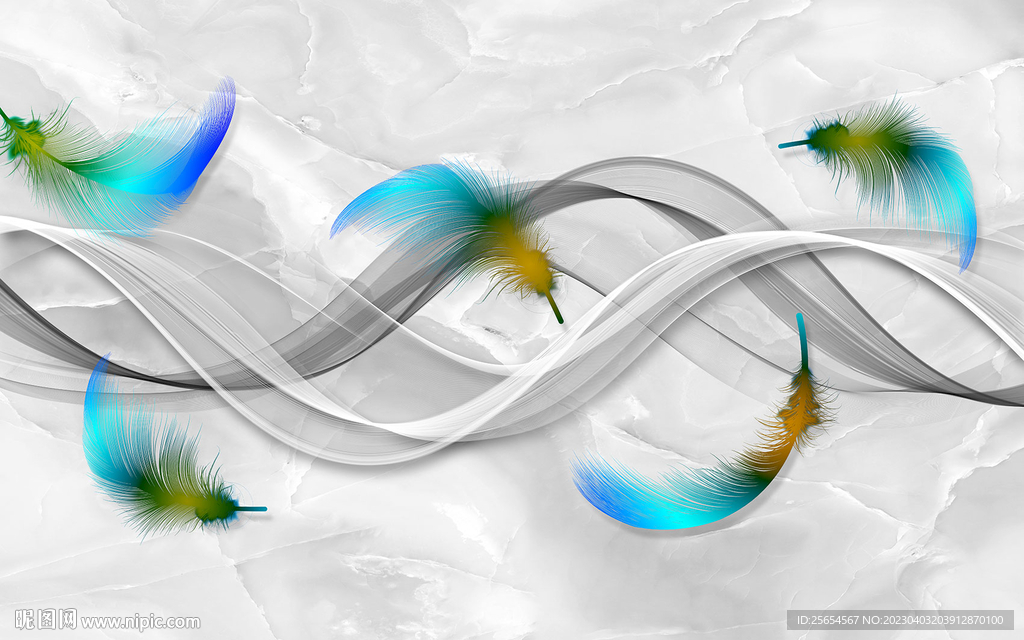 轻奢烟雾羽毛大理石背景墙