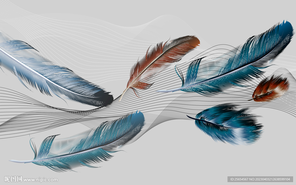 简约飘带羽毛背景墙