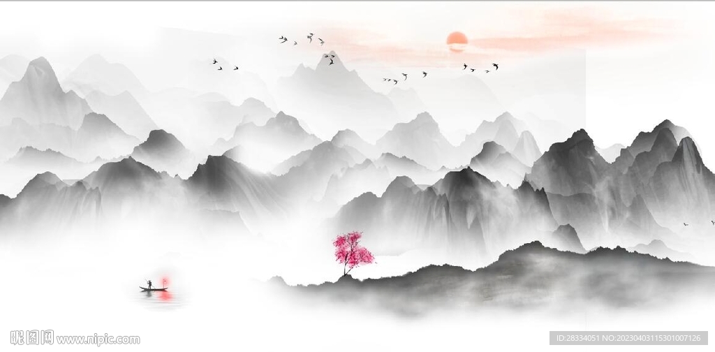 新中式抽象水墨山水风景背景墙