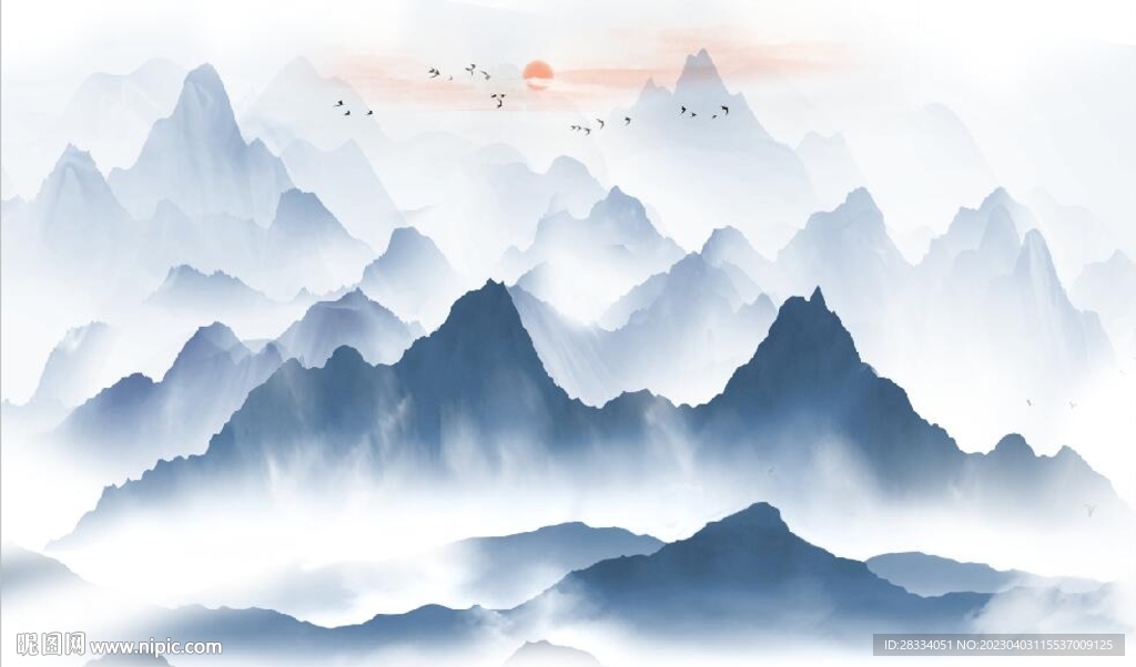 新中式抽象水墨山水风景背景墙