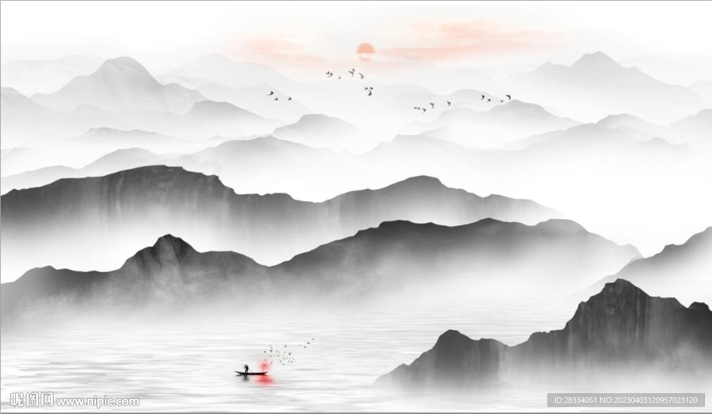新中式抽象水墨山水风景背景墙