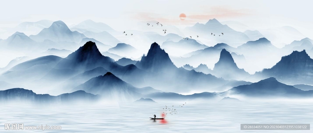 新中式抽象水墨山水风景背景墙