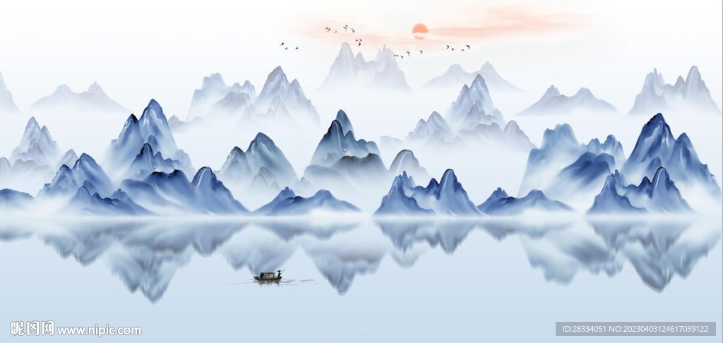 新中式抽象水墨山水风景背景墙