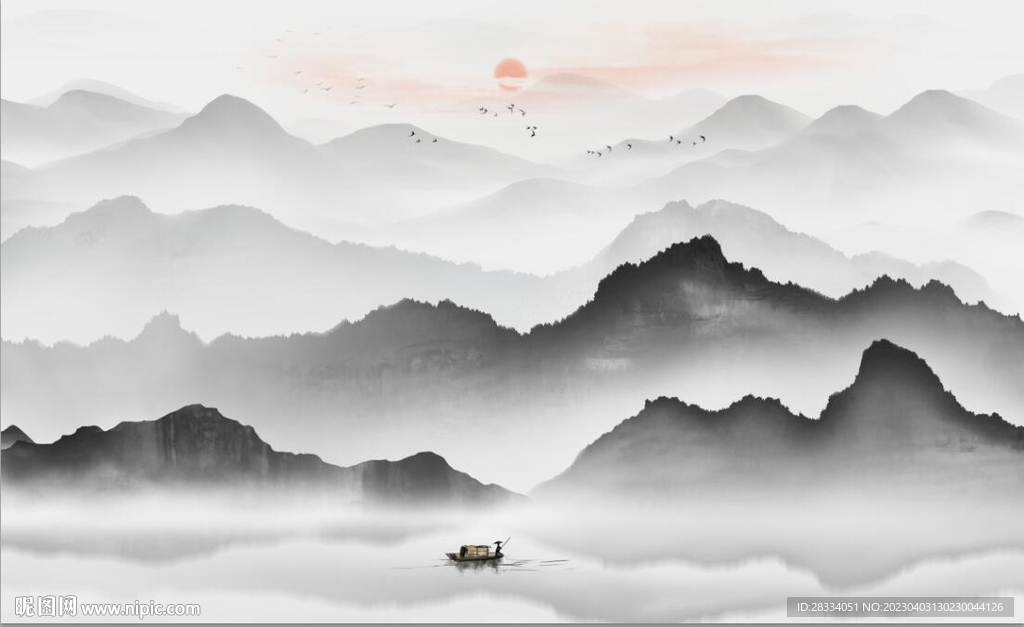 新中式抽象水墨山水风景背景墙