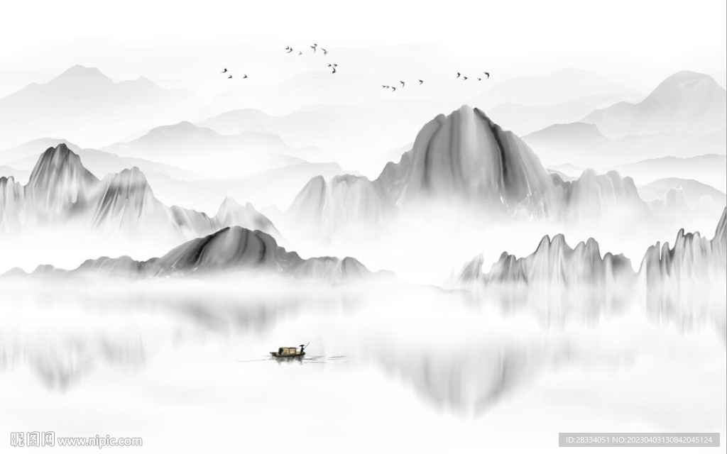 新中式抽象水墨山水风景背景墙