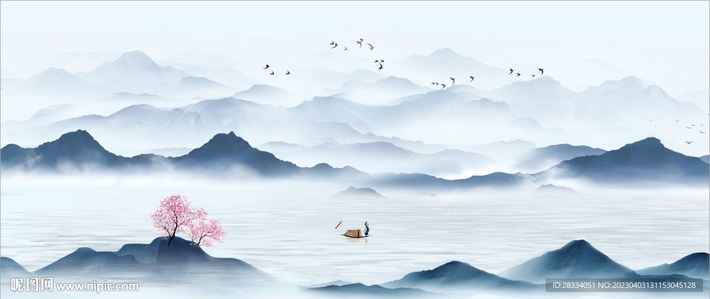 新中式抽象水墨山水风景背景墙