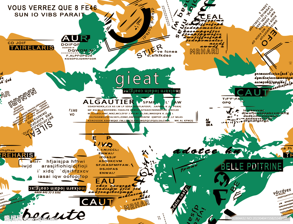 英文 色块 数码印花