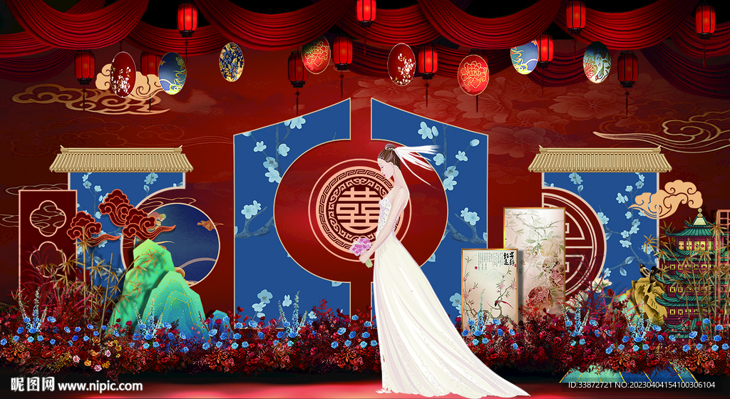 中式国潮婚礼背景