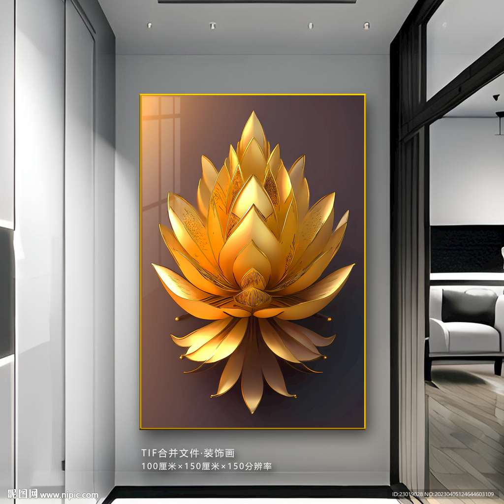 抽象艺术玄关荷花装饰画
