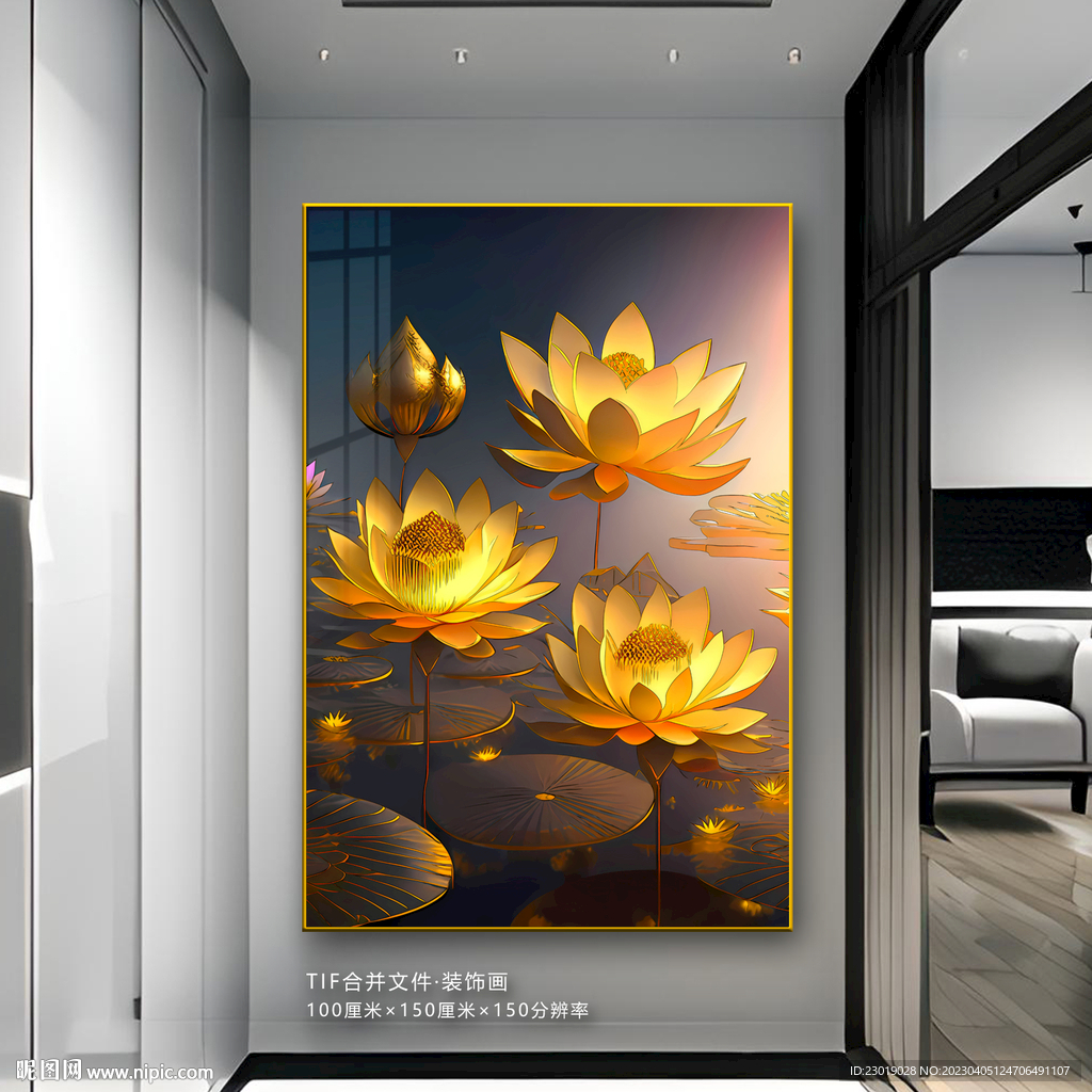 玄关荷花装饰画