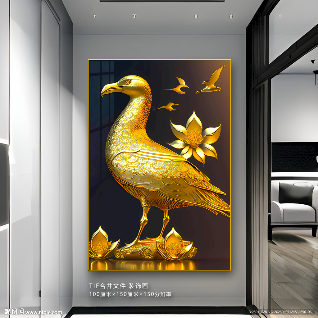 现代招财玄关挂画