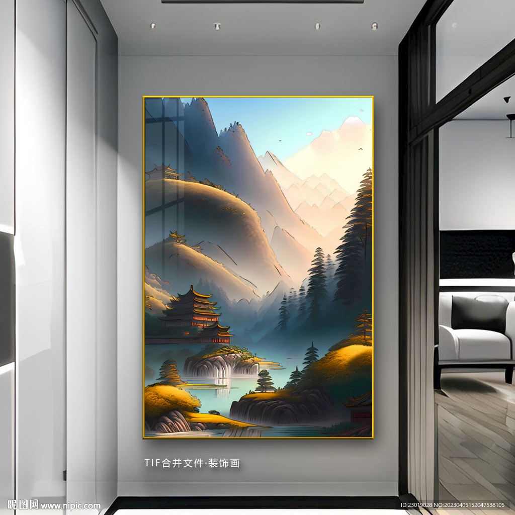 国画聚宝盆山水画