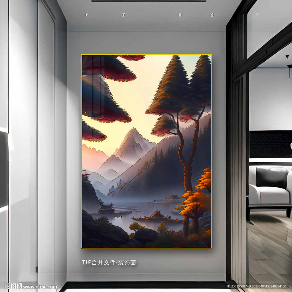 玄关发财树山水