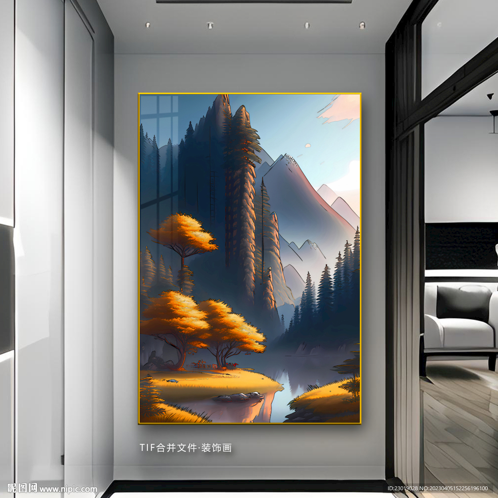 玄关富贵发财树山水