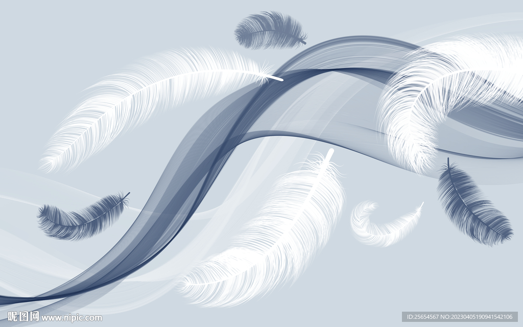 简约轻奢抽象飘带羽毛背景墙