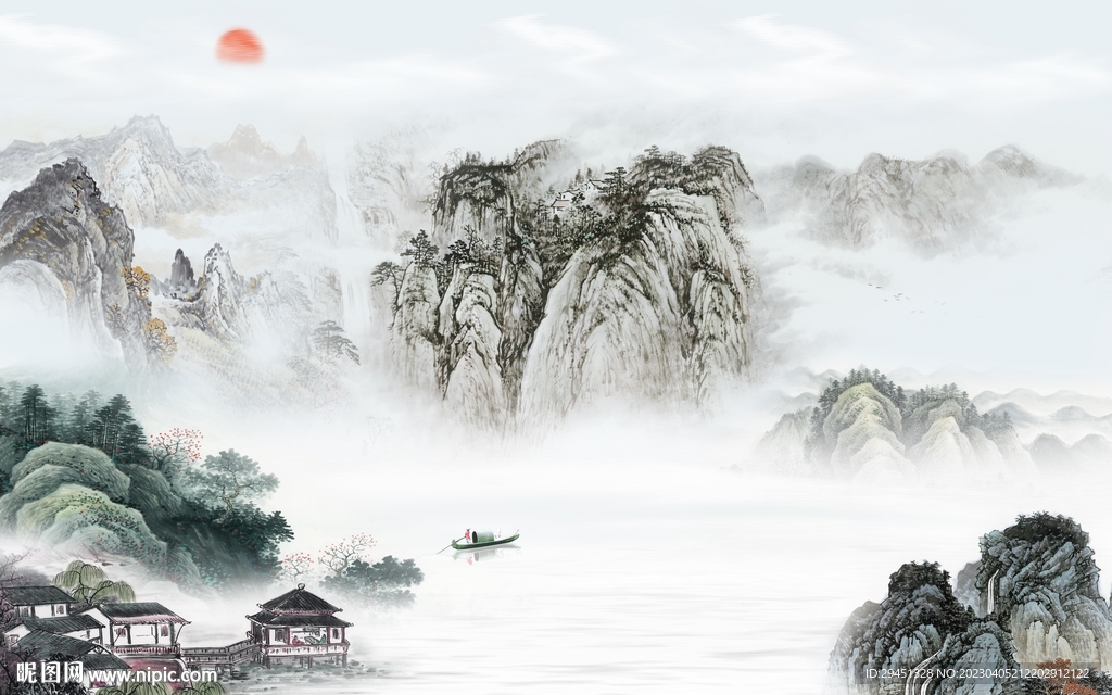 大气 电视客厅山水 tif分层