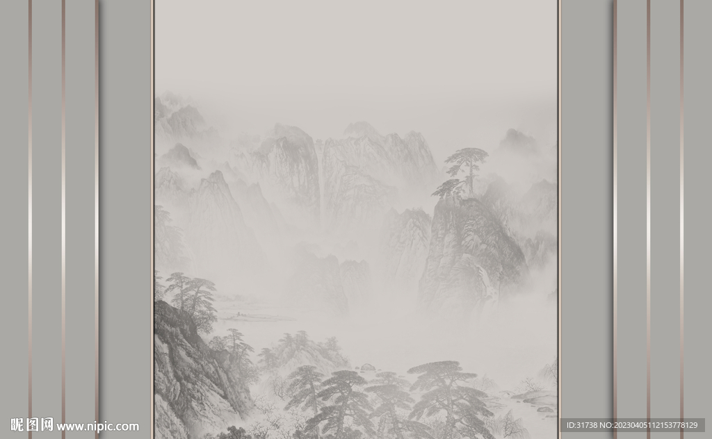 中式山水画电视背景墙壁纸