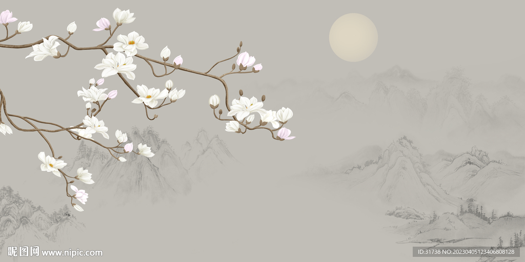 手绘兰花花鸟画床头背景墙