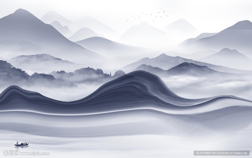 简约 简奢中式山水 tif分层