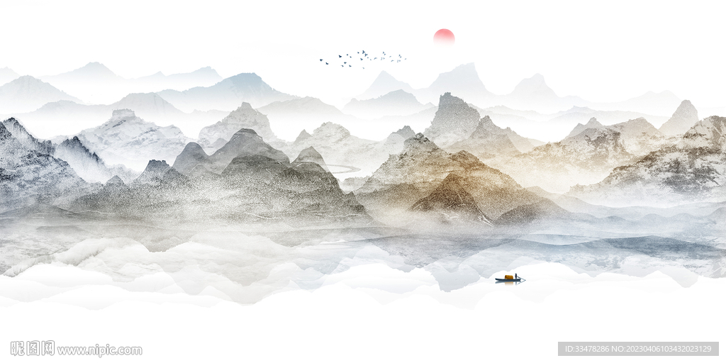 意境水墨山水画背景墙