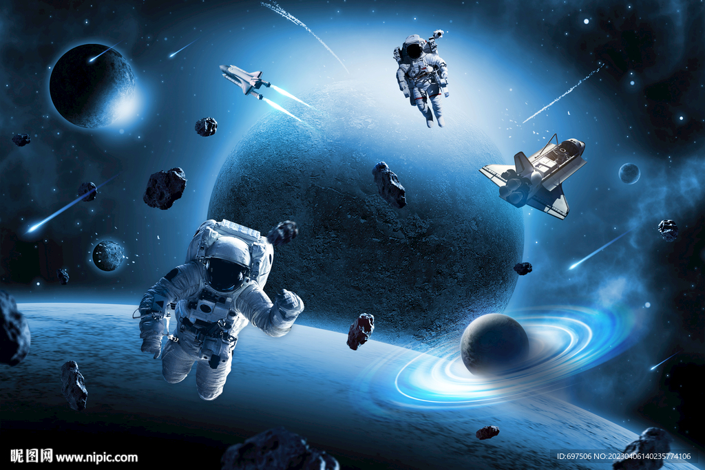 银河宇宙星球宇航员太空陨石背景