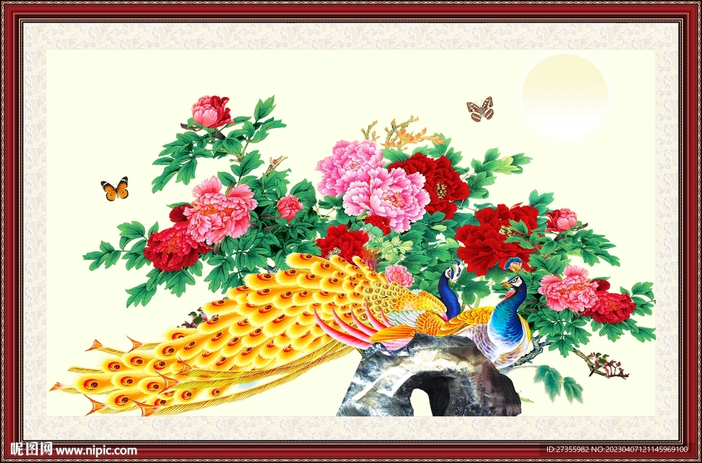 花开富贵孔雀图