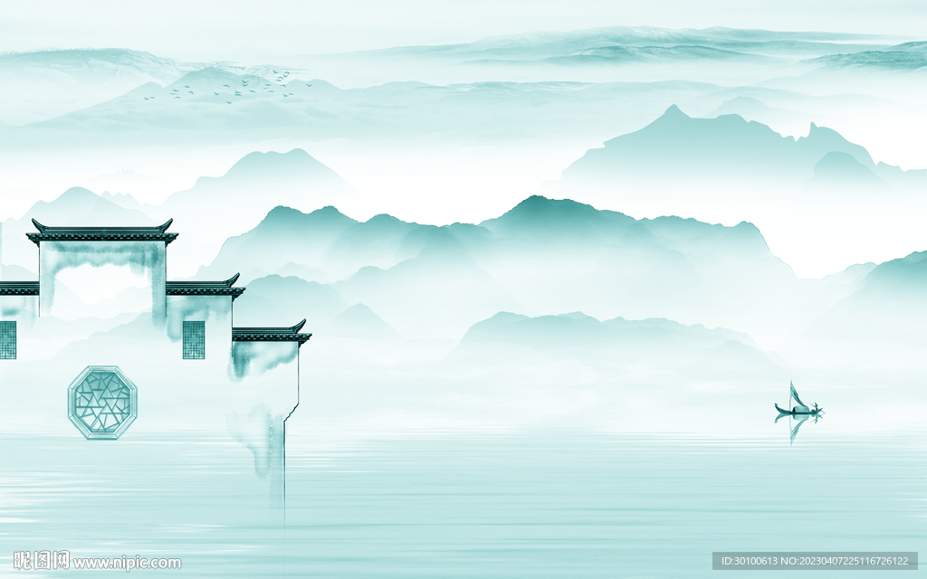 爆款 简约电视山水 Tif分层