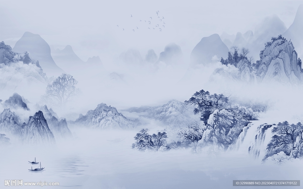 最新 别墅山水背景 TIf分层