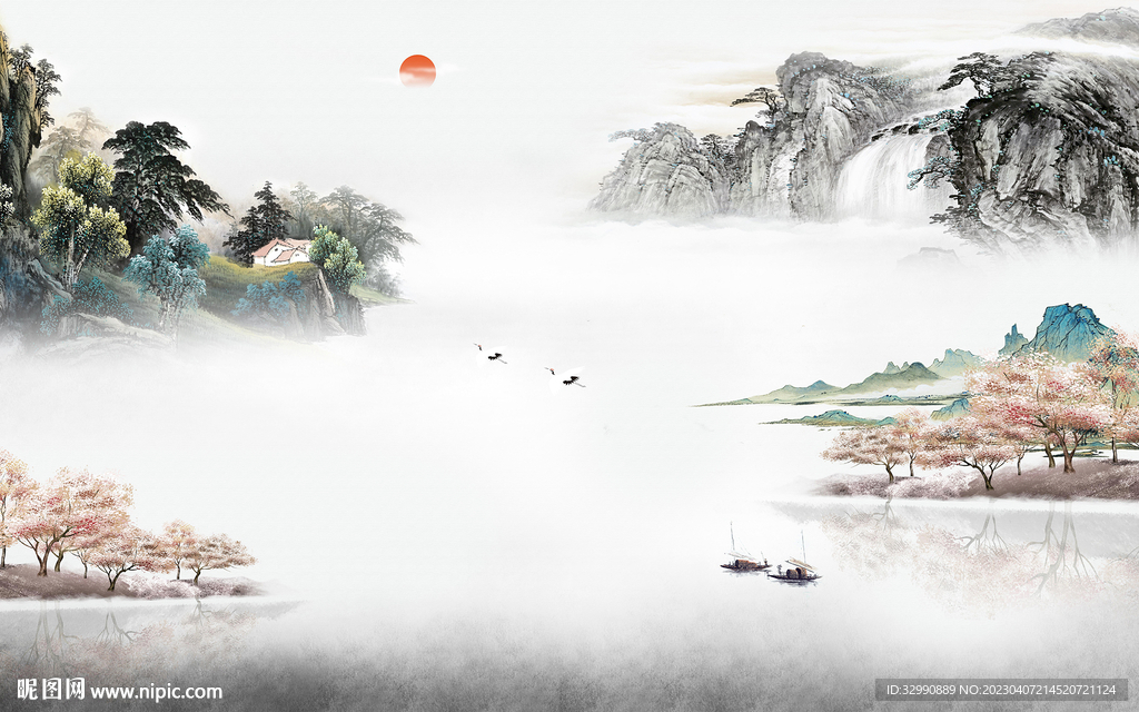 新款 别墅山水背景 TIf分层