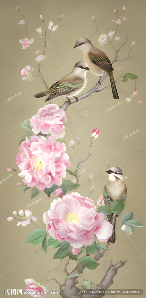 花鸟牡丹图